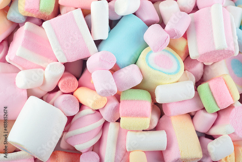 Texture of multi-colored sweet marshmallows. Marshmallows candy for background.