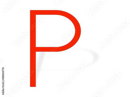 Wygenerowana cyfrowo grafika przedstawiająca czerwoną literę P rzucającą cień.