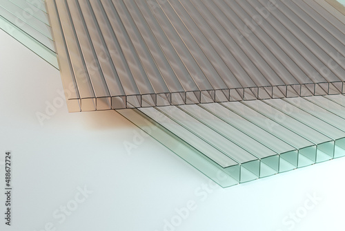 Two polycarbonate corrugated sandwich panels, 3d illustration