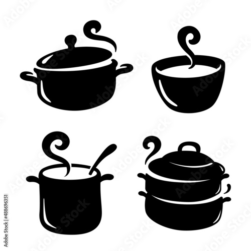 Boiler symbol black silhouette, black cookware illustration on white background.