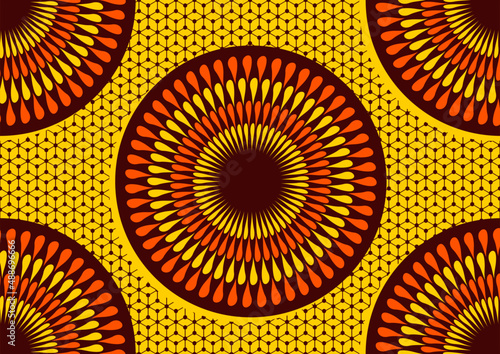 seamless pattern of african textile art, circle abstract image and background, fashion artwork for print, vector file eps10.