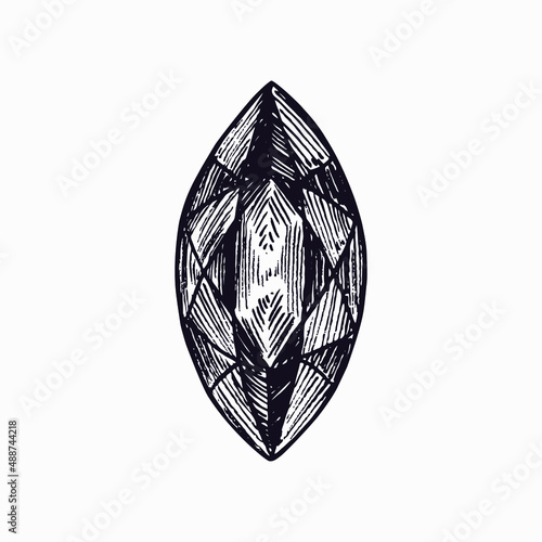 Navette gemstone cuts shape, simple doodle drawing, gravure style