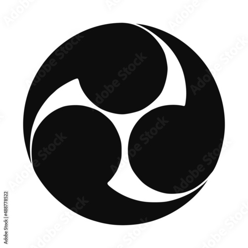 Shinto Japanese religion Hidari mitsudomoe symbol. Tomoe comma vector silhouette illustration icon