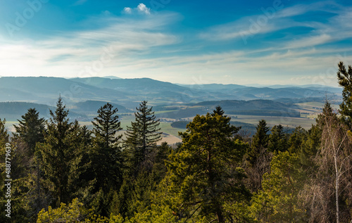 Evening landscape in South Czechia. View from Kluk mount. Early spring.