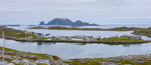 Lanscape with the little fishing village of Gjesvear on the isle of Mageroya in Finnmark, Norway