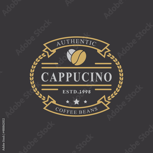 Vintage Retro Badge for Coffee Shop Logo with Coffee Beans Symbol Design Template Element