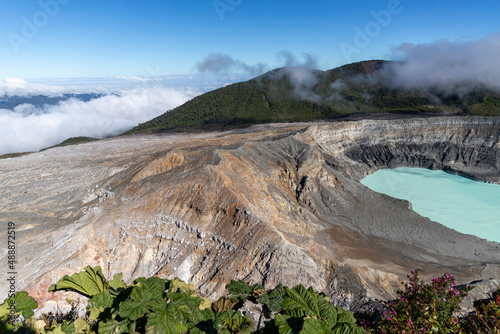 Volcano Poas with Turquoise crater lake in the rainforest of Costa Rica