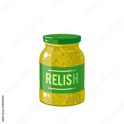 Relish sauce jar. Vector illustration cartoon icon isolated on white background.