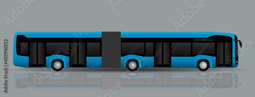 Modern blue urban articulated low floor bus. Urban transport.