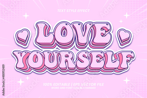 Love yourself 3D flat cartoon style editable text effect