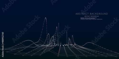 Abstract background with wireframe technology white grid on blue. Visual 3d presentation of analysis research.. Big Data. Banner for business, science and technology.