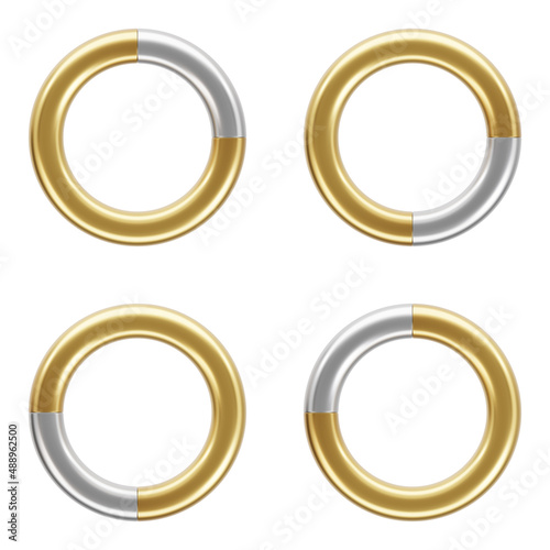 Combination of gold and silver ring. Realistic metal objects over true white background. Trendy 3d illustration.
