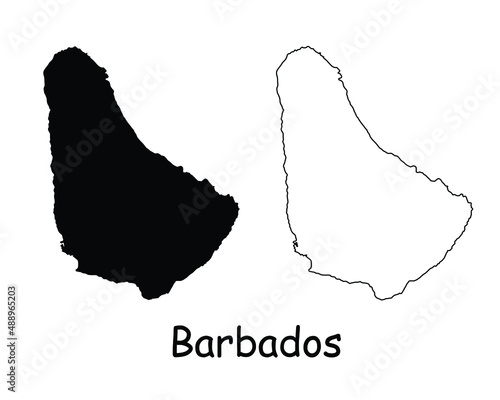 Barbados Map. Barbadian Black silhouette and outline map isolated on white background. Bajan Territory Border Boundary Line Icon Sign Symbol Clipart EPS Vector