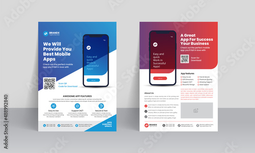 Mobile app promotion flyer brochure cover template with creative layout