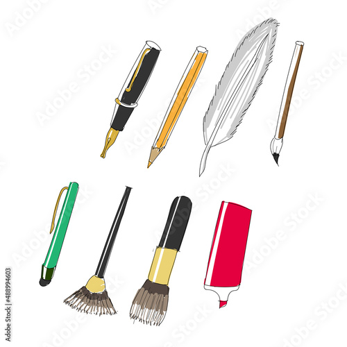 all kinds of pen drawn by hand.vector illustration