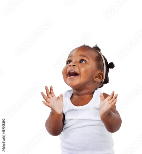 You got it in my favorite colour. Studio shot of an adorable baby girl isolated on white.