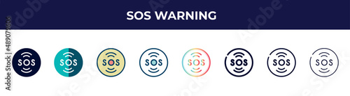 sos warning icon in 8 styles. line, filled, glyph, thin outline, colorful, stroke and gradient styles, sos warning vector sign. symbol, logo illustration. different style icons set.