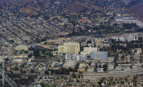 Aerial view of the Los Angeles area cityscape