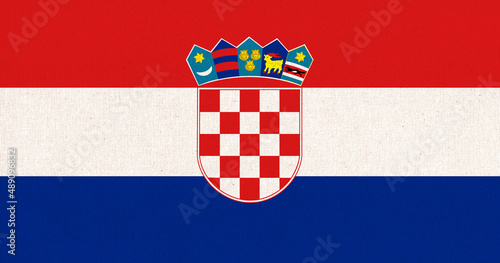 Flag of Croatia. Croatian flag on fabric surface. Fabric texture. National symbol