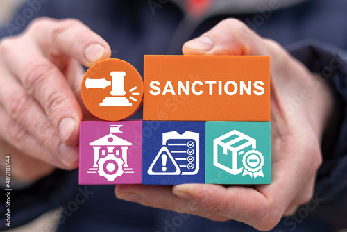 Concept of sanctions. International economic, financial and political relations. Sanctions restrictions and pressure. Embargo. Sanctioned country and goods.