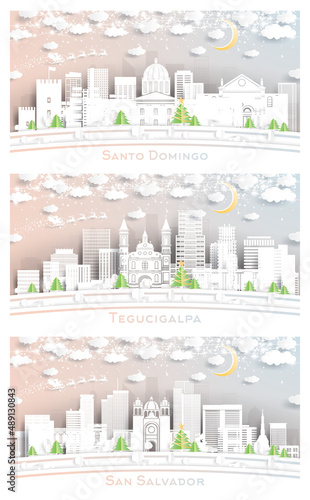 Tegucigalpa Honduras, San Salvador and Santo Domingo Dominican Republic City Skyline Set.