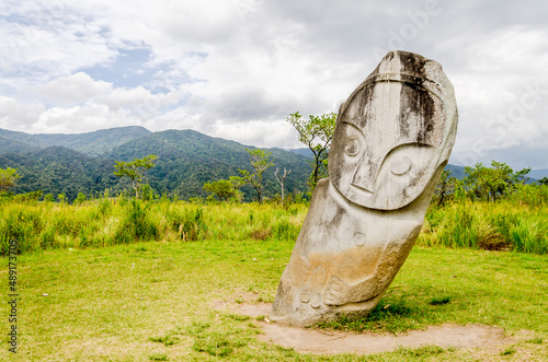 Views in detail of the megalith or Megalitik Palindo, Tadulako, Pokekea, Sleeping, Sepe located in Poso Regency, also rice fields and markets. Sulawesi.