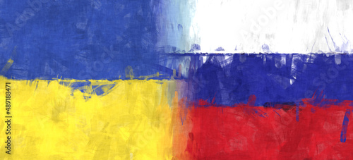 Drawn fraternal flags of Ukraine and Russia