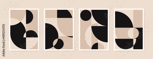 Abstract geometric posters. Simple primitive shapes and forms, modern background set bauhaus style. Vector art illustration