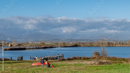 Panoramic view of the Gherardesca lake, Capannori, Lucca, Italy