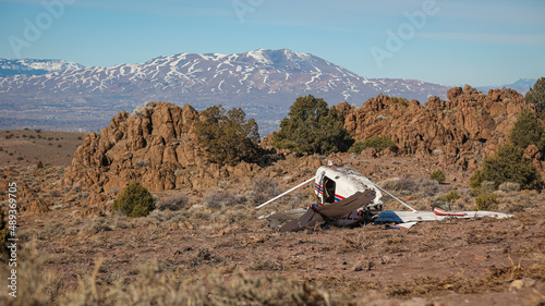 The remains of a Cessna 172G small aircraft that experienced engine failure after flying out of Reno, Nevada.