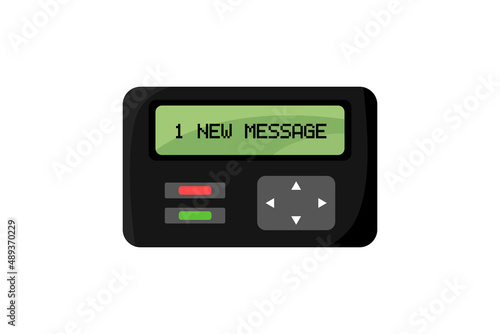 Pager isolated. Retro telecommunication device from 90s. Vector flat illustration of black pager on white background