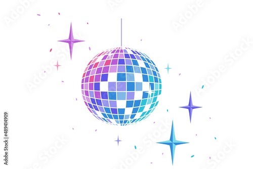 Mirror ball for disco, dance club, party. Bright colored rotating disco ball with glare of light on a white background. Vector illustration - eps10.