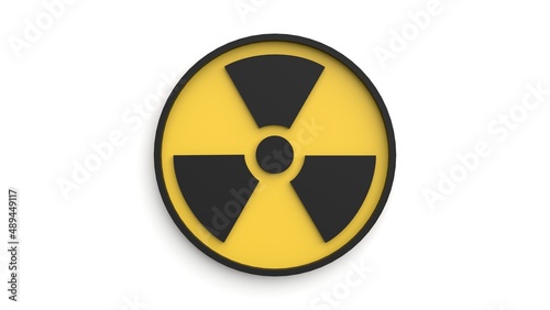 Radiation warning sign, nuclear simbol isolated on white that represents radioactive contamination, atomic waste and hazard radioactivity pollution