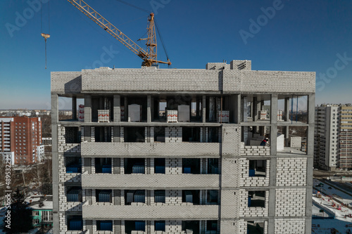 High-rise residential building under construction, aerial survey of residential construction