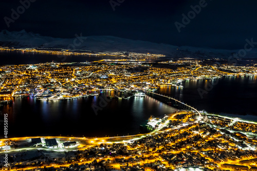 night shot from mountain Fjellheisen above Tromso in northern Norway