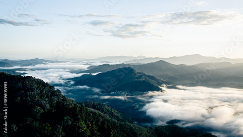 Betong, Yala, Thailand 2020: Talay Mok Aiyoeweng skywalk fog viewpoint there are tourist visited sea of mist in the morning