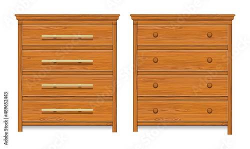 set of realistic wooden drawer or brown chest of drawer isolated or wooden retro cabinet drawer. eps vector