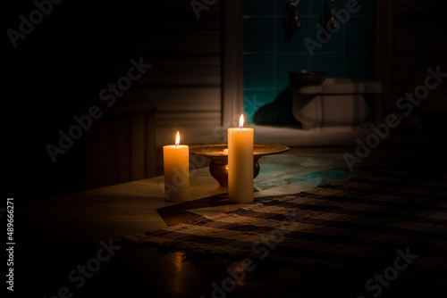 Traditional Turkish bath illuminated by candlelight