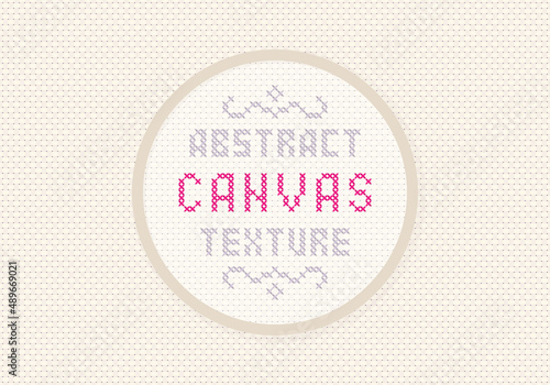 White canvas plain weave texture with cross stitch example. Vector pattern background