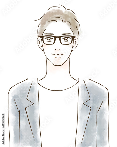 眼鏡をかけた男性のイラスト 就職活動 会社訪問