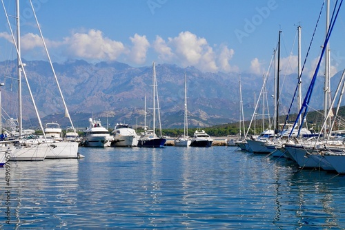 Panoramic view of yacht marina in Calvi. Corsica, France.