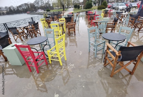 ioannina city in rainy day of winter epirus greece