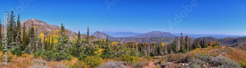 Views from hiking trail of Mount Nebo Wilderness Peak 11,933 feet, fall leaves panoramic, highest in the Wasatch Range of Utah, Uinta National Forest, United States. USA. 