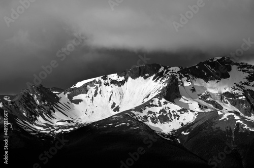 Black and white of glacial cirque in British Columbia Coast Range