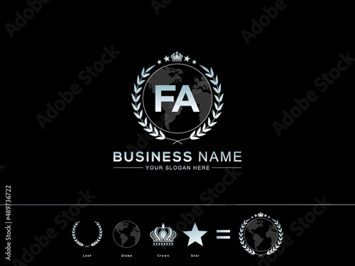 FA Creative Two Letters Logo, Initial fa letter Logo Icon Vector and Unique circle Leaf Globe Royal Crown and Star