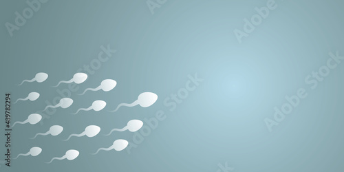 Human sperm cells moving with light on dark background, semen and fertilization concept, space for the text, design style