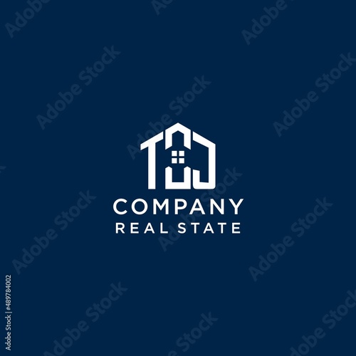 Initial letter TJ monogram logo with abstract house shape, simple and modern real estate logo design