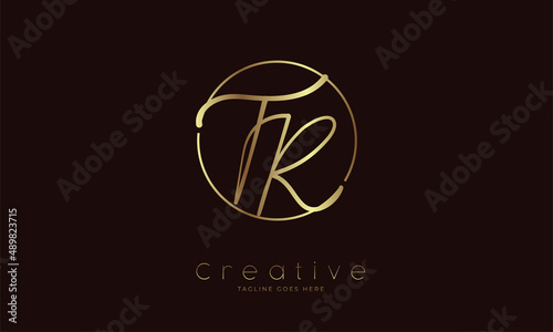 Initial TR Logo, handwritten letter TR in circle with gold colour, usable for Brand,, personal and company logos, vector illustration