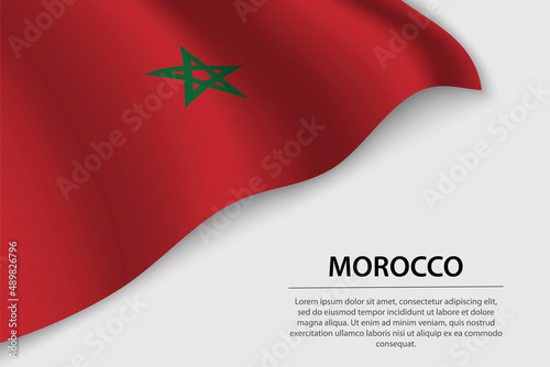 Wave flag of Morocco on white background. Banner or ribbon vector template