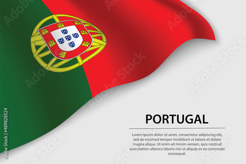 Wave flag of Portugal on white background. Banner or ribbon vector template